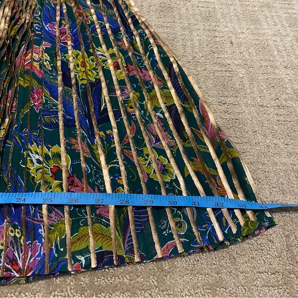 {Maeve by Anthropologie} Metallic Pleated Midi Skirt | Floral Printed Panel ~ 2 - Picture 11 of 16